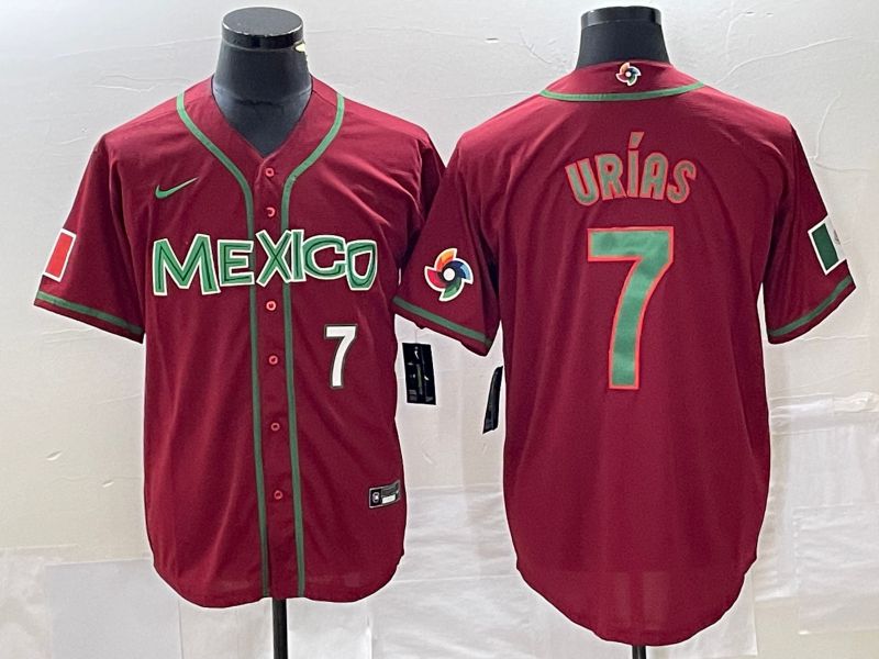 Men 2023 World Cub Mexico #7 Urias Red green Nike MLB Jersey11